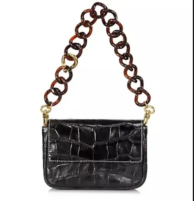 STAUD Mini Tommy Chain Croc-Embossed Leather Baguette Black Small Crossbody • $112.37