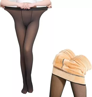 Women Fleece Lined Tights Fake Translucent Pantyhose High Waisted Warm Winter • $15.92