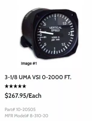 UMA (United Instruments) Vertical Speed Indicator PN: 7000 Code C31 TSO C8b • $128