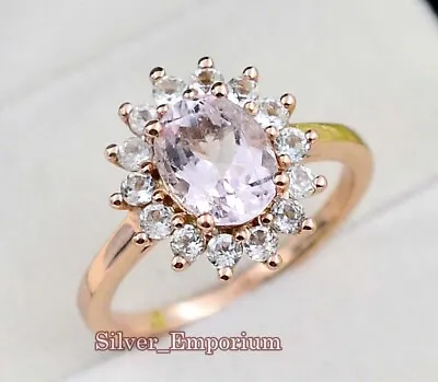 9X7 MM Cut Natural Morganite Gemstone 14K Solid Rose Gold Wedding Ring For Women • $106.99