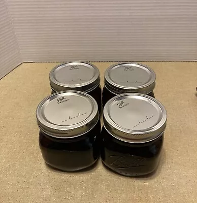 Vintage Ball Amber Brown Glass 16 Ounce Jars With Lids Wide Mouth Pint Lot Of 4 • $34.99