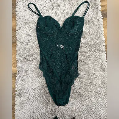 Victoria’s Secret Gold Label 90’s Y2K Green Floral Lace Sexy Bodysuit Negligee • $25