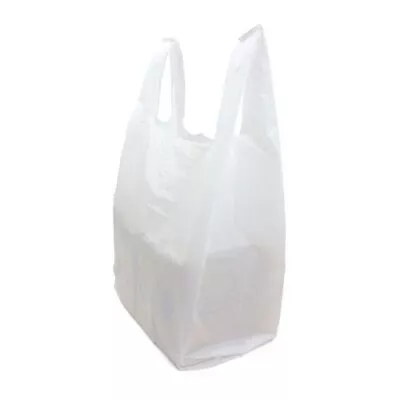 White Jumbo Plastic Shopping T-Shirt Bags With Handles (14x8x27-16mic)  500 Pcs • $58.95