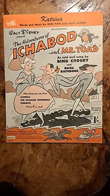 Katrina The Adventures Of Ichabod And Mr Toad - Walt Disney - Sheet Music - 1947 • £30