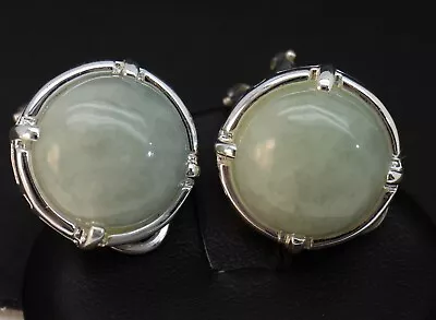 14mm Jade Buttons Sterling Silver Earrings • $10