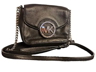 Michael Kors Fulton Black Leather/ Silver Chain Shoulder Bag • $50