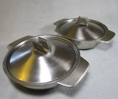 2 Lovely Vintage Stainless Steel Round Serving Dishes With Lids • £8.95