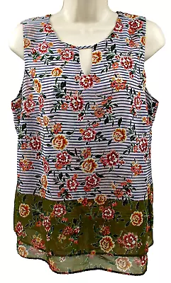 Cabi Sleeveless Tunic Blouse Size M Layered Floral Tie Front Top Floral Pattern • $19.99