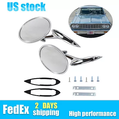 Round Outside Rearview Mirrors Ribbed Base Fits 1969-1995 Chevy Impala Nova • $65.99