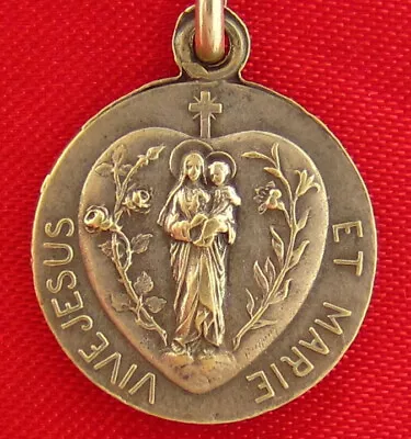 Vintage SAINT EUDES Medal LONG LIVE JESUS MARY HEART Religious French Medal JB • $23.99