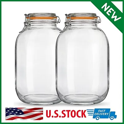 Glass Jars With Airtight Lids 2 Pack - 1 Gallon Wide Mouth Mason Jars With Hin • $39.99