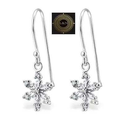 $26 • Buy Genuine 925 Sterling Silver Zirconia Snowflake Earrings Dangle