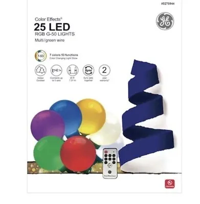 GE Color Effects 25-Count 24-ft Multi-Function Color Changing G-50 LED Lights • $39.99