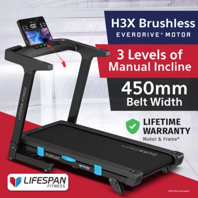 Lifespan Fitness Pursuit3 Treadmill W450mm 3Lv Incline EverDrive Brushless 14kph • $690