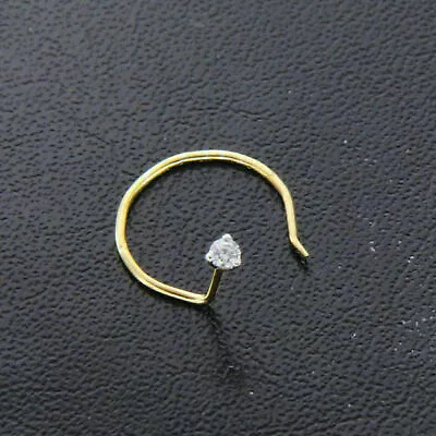 14K Yellow Gold Over Round Cut Diamond Nose Solitaire Stud Ring Piercing Pin • $12.64