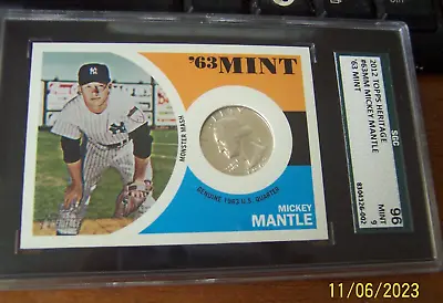 2012 Topps Heritage '63 Mint #63MM Mickey Mantle 1963 Silver Quarter SGC 9 MINT • $155