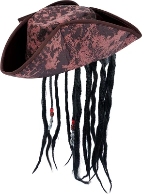 £14.27 • Buy Caribbean Jack Sparrow Fancy Dress Hat With Hair & Beads 