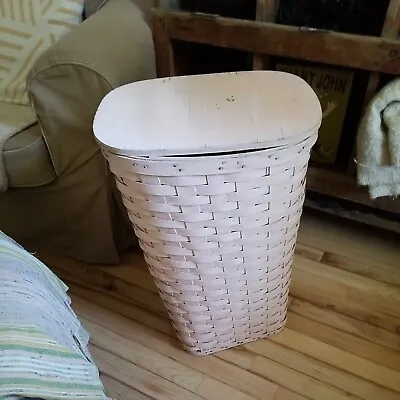 Antique 24  Wood Splint Hamper Laundry Storage Basket Pink W/Lid Vintage Tall • $38