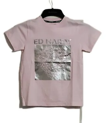 Ed Hardy Style Girls T-Shirt Age 8 Cute Pink And Silver Tiger Print %100 Cotton  • £12.99