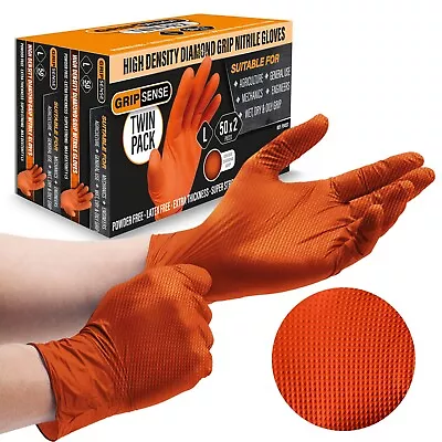 GripSense Nitrile Gloves (Pack Of 50) - High Density Diamond Grip Orange Gloves • £9.99