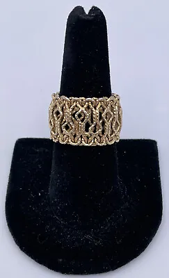 Sterling 925 Gold Wash ITALY *1758 AR Mesh Ring Signed Ring Size 7.5-8 • $63.71