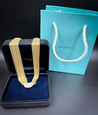 Tiffany & Co Elsa Peretti  Bean  18k Yellow Gold & Diamond Multi-strand Necklace • $9500