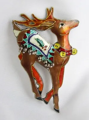 Vintage Zarah Sterling Silver Enamel Christmas Reindeer Pin Brooch • $129