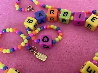 Colorful 1997 Vntg Matel Barbie Adult/child Necklace & Bracelet Alphabet Blocks  • $5.99