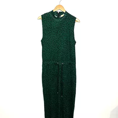 Michael Kors Women's Leopard Print Drawstring Waist Jumpsuit Green Black Size XL • $38.95