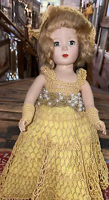 Madame Alexander Type Composition Sleepy Eye Crochet Dress  Marked 14 Yellow • $49.99