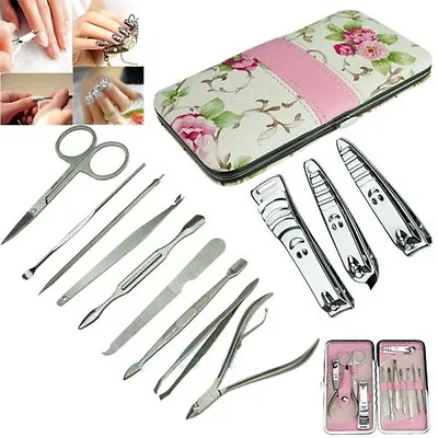 12Pcs Pedicure Manicure Set Nail Cuticle Clippers Cleaner Grooming Kit Tool Case • $10.99