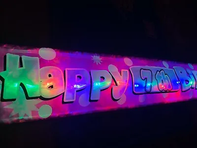 Pink 7th Birthday Banner LED Flashing Light Up Party Decoration Happy Birthday • £6.99