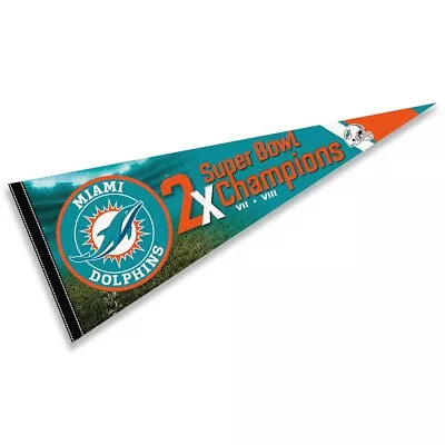 Miami Dolphins 2 Time Bowl Champions Pennant Banner Flag • $14.95