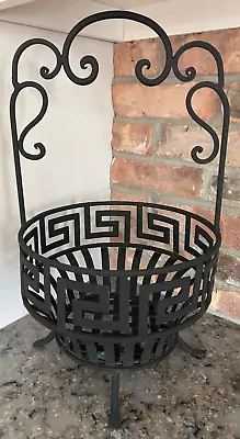 Vintage Indoor/Outdoor Black Iron Plant Pot Stand With Scrolled Handle 18  Tall • $19