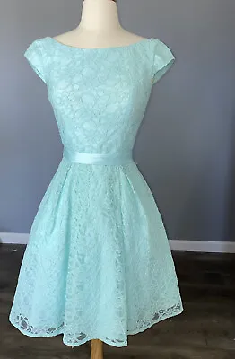 Mori Lee By Madeline Gardner Mint Blue Cinched Waist Formal Tea Dress Size 4 SM • $16