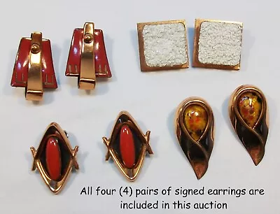 Vintage ALL Signed FOUR (4) Pairs Clip Earrings RENOIR MATISSE Copper Enamel Lot • $20.50