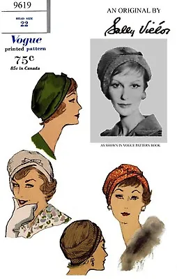 Vogue # 9619 Sally Victor BERET Hat Cap Fabric Sewing Pattern Chemo Alopecia 22  • $4.75