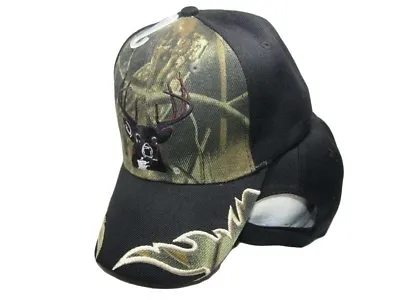 Deer Buck Head Antlers Hunter Camo Bill Black Main Embroidered Cap CAP902E Hat • $8.88