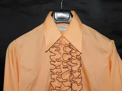 Vintage 70s S Peach Pink Ruffle Front Shirt Tux Formal Long Sleeve Retro Collar • $39.99