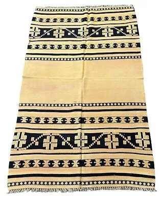 Handmade Vintage Wool Navajo Rug Beige 3'4 X 5'7 • £173.72