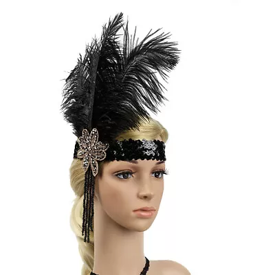 1920s Headpiece Feather Flapper Headband Great Gatsby Headdress Vintage • $14.99