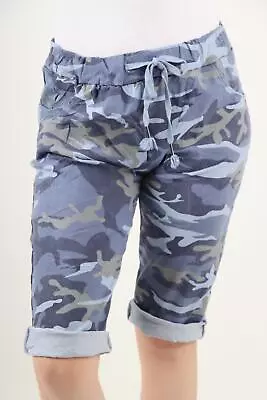 Ladies Women Italian Camouflage Army Print Hot Paint Magic Shorts Summer 10-22 • £10.99