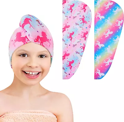 2 Pack Kids Microfiber Hair Towel Girls Turban Hair Towel Wrap Rapid Drying Hair • £10.98