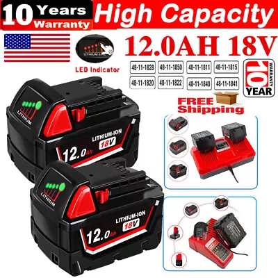 12.0Ah Battery For Milwaukee 18V For M18 Lithium Extended HD 9.0 48-11-1812 USA • $21.89