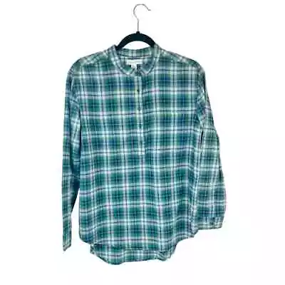 Treasure And Bond Top Plaid Blue Green Blouse Mandarin Collar Shirt Size Medium • $19