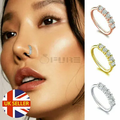 £3.99 • Buy 1x Hypoallergenic 8MM Nose Hoop Ring CZ Crystal Cartilage Helix Sleeper Piercing