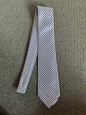 Salvatore Ferragamo 100% Silk Men's Blue Check Tie - Made In Italy  - 8cm • $230