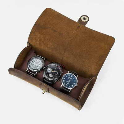 3 Slot Genuine Leather Watch Roll Display Watch Storage Box Vintage Watch Case# • $19.55