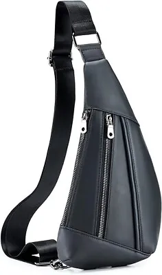 Genuine Leather Sling Bag Crossbody Black. Male Or Female • £12.99