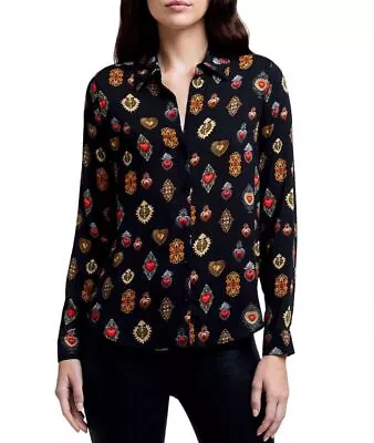 L'AGENCE Holly Black Multi Jewel Print Long Sleeve Blouse Size Medium • $50